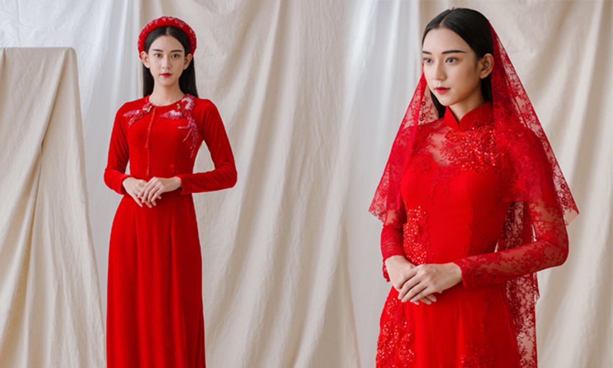 Mẫu áo dài cách tân nữ màu đỏ đẹp 4