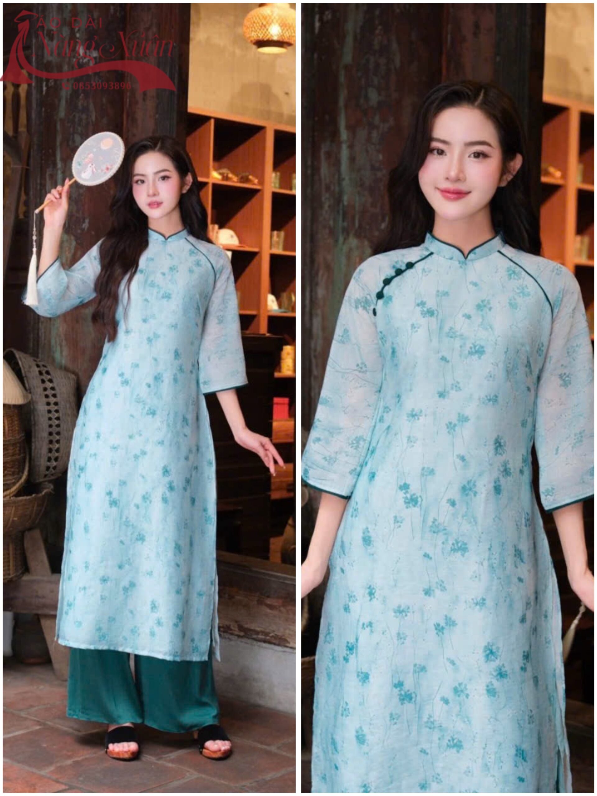 Áo dài xanh nước biển phối quần xanh đậm 
