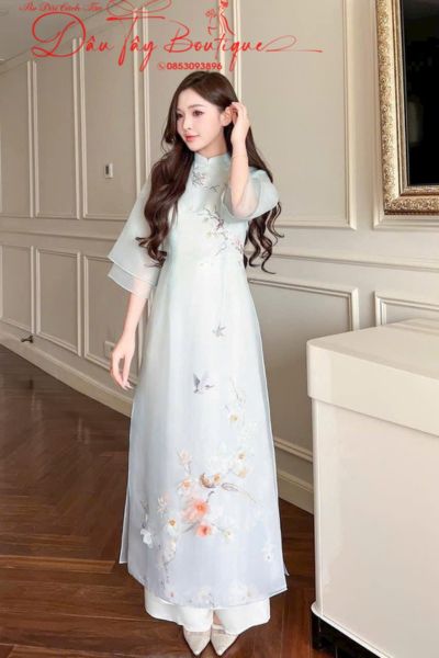 Áo dài cách tân nữ phối quần trắng thanh lịch
