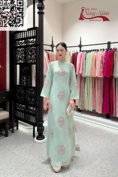 Áo dài cách tân nữ màu xanh ngọc thời thượng