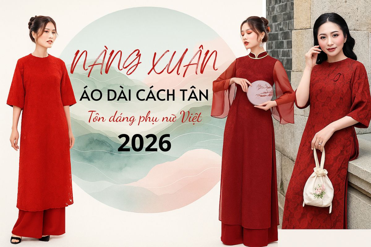 Áo dài cách tân Tết màu đỏ mang lại may mắn đầu năm