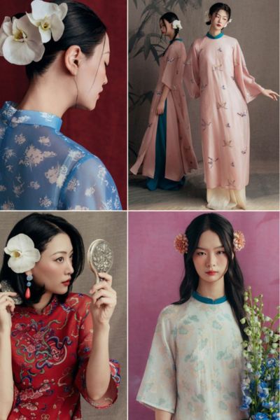 bông tai ngọc trai phối với áo dài đỏ Tết