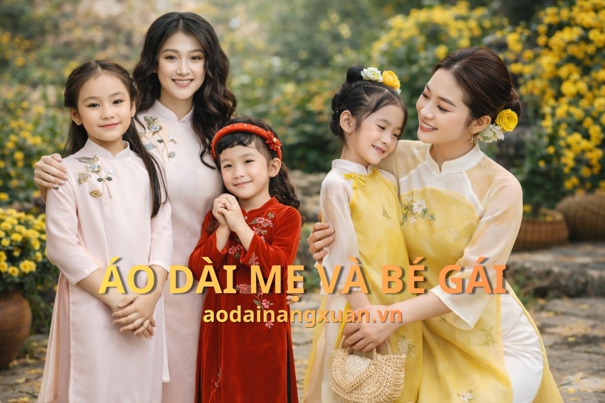 áo dài cách tân mẹ và bé gái may sẵn