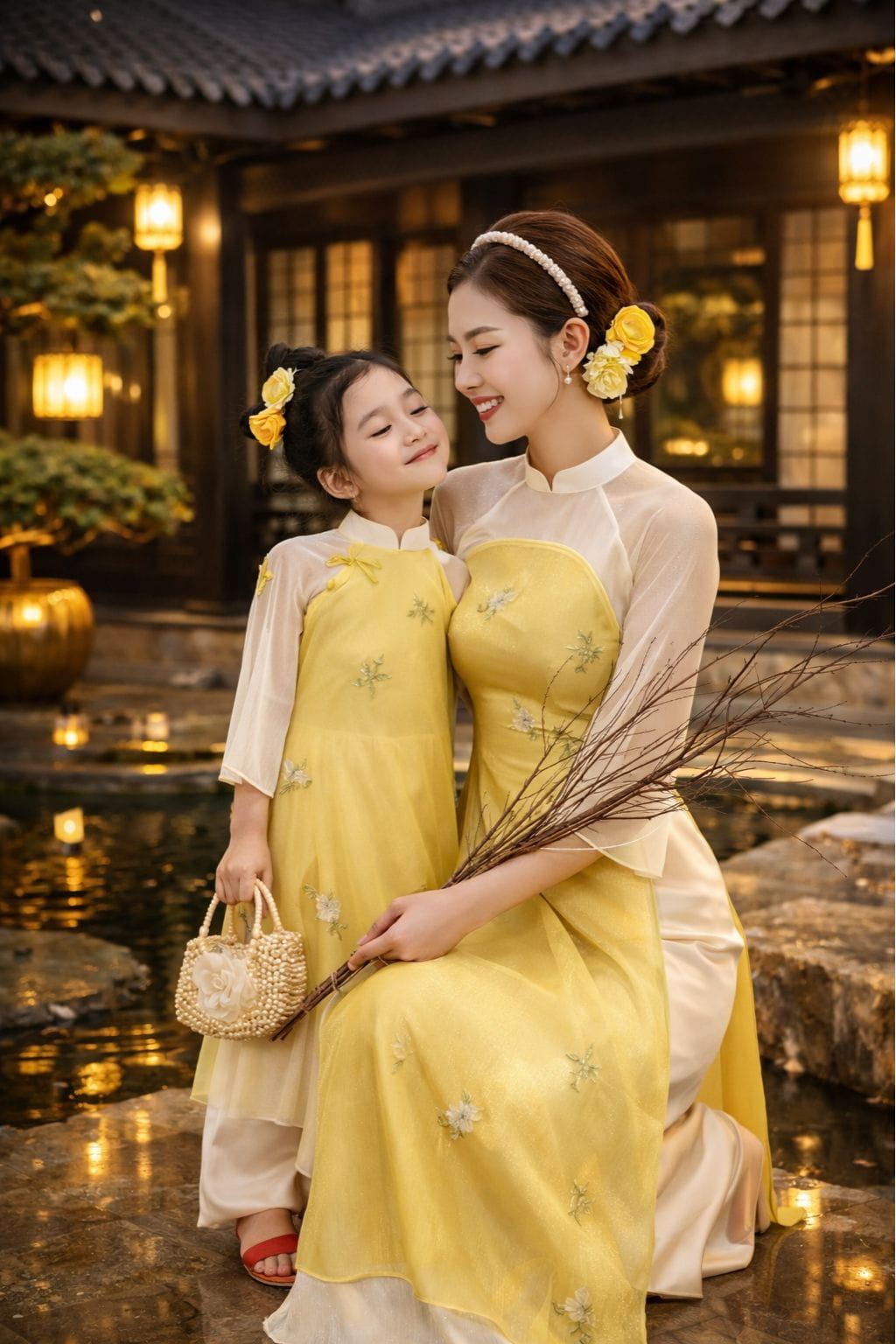 áo dài mẹ và bé gái may sẵn nhiều mẫu