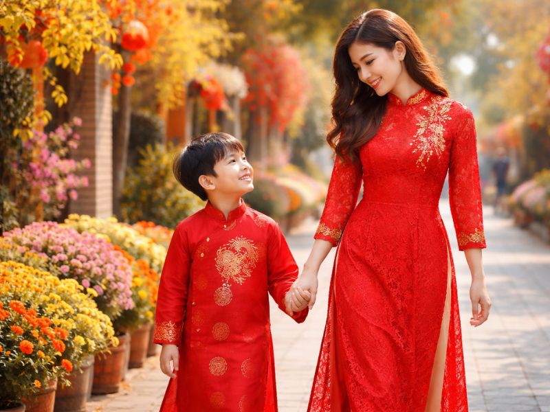áo dài mẹ và bé trai đẹp