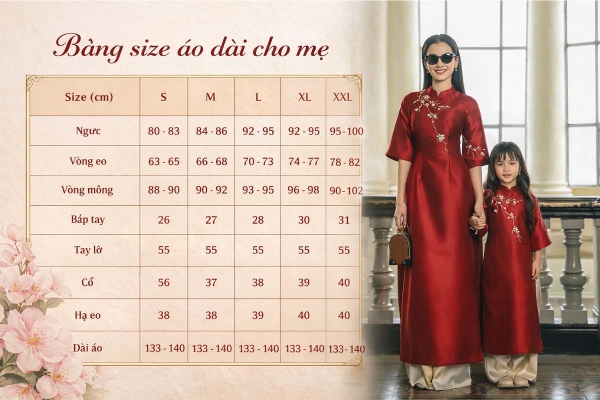 bảng size áo dài mẹ may sẵn