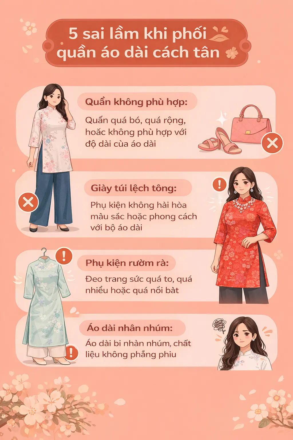 năm sai lầm phổ biến khi phối quần váy áo dài cách tân