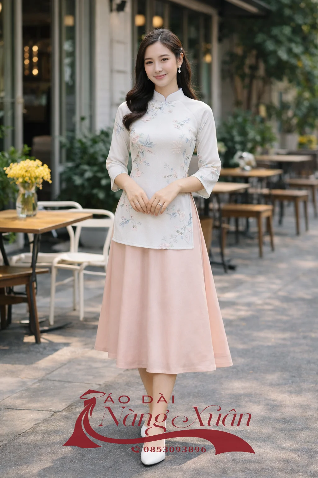 áo dài cách tân pastel phối chân váy midi dạo phố