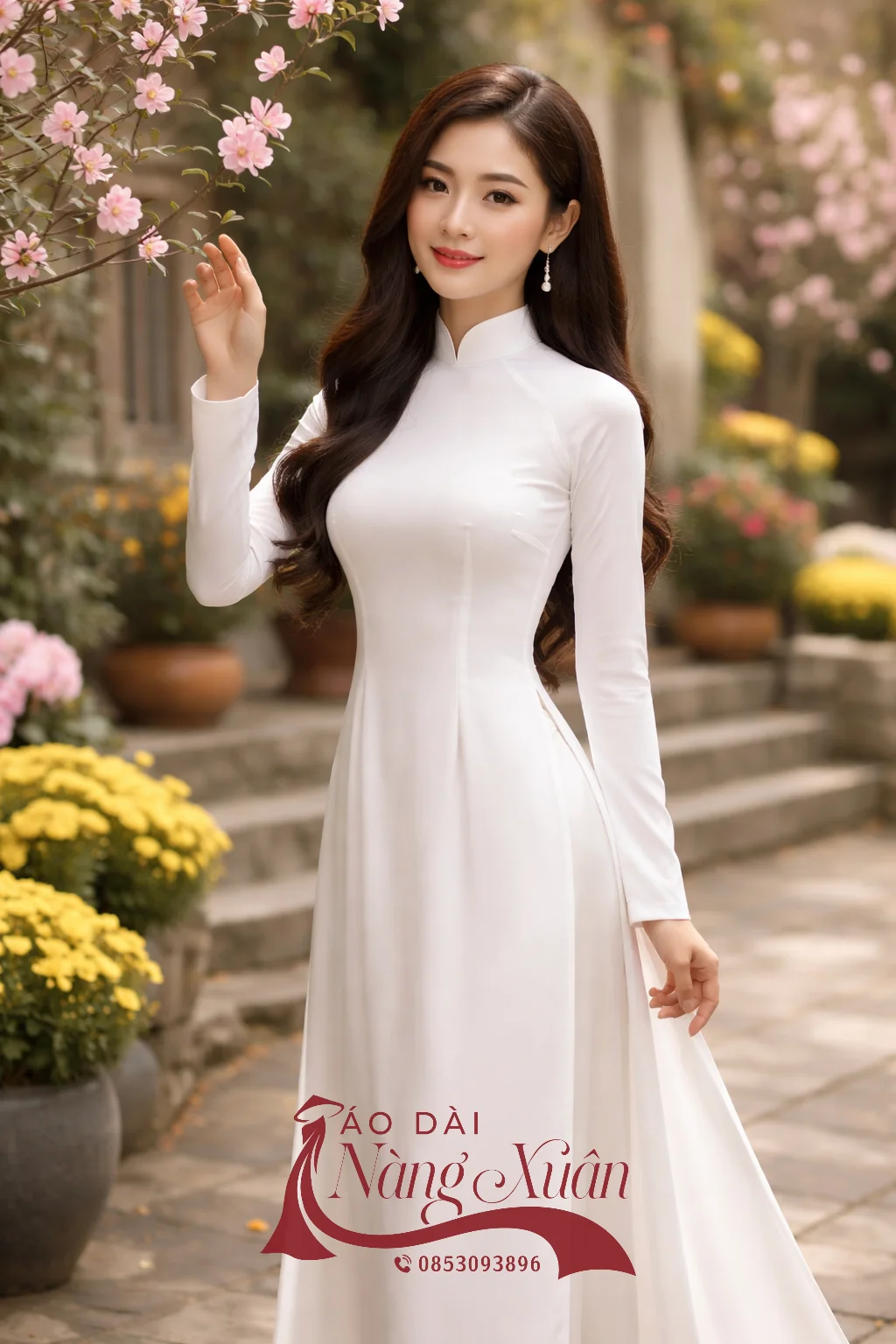 áo dài truyền thống nữ cổ cao tà dài thanh lịch