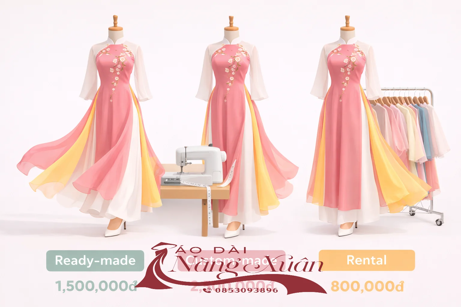 Bảng giá áo dài cách tân 4 tà may sẵn may đo thuê