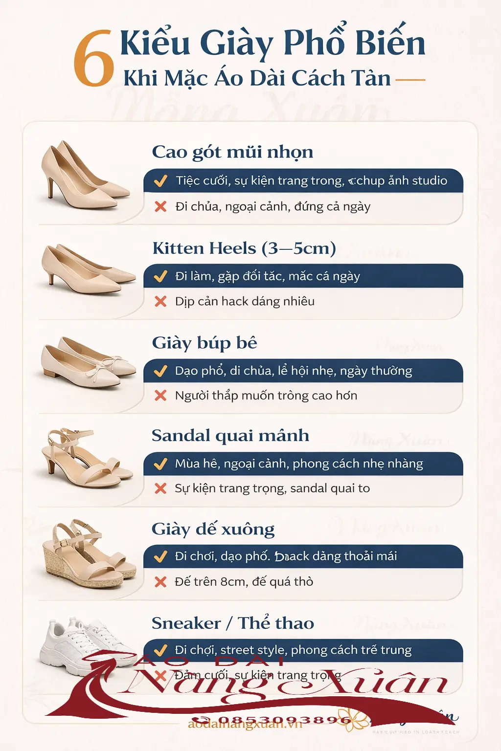 infographic 6 kiểu giày phổ biến phối áo dài cách tân