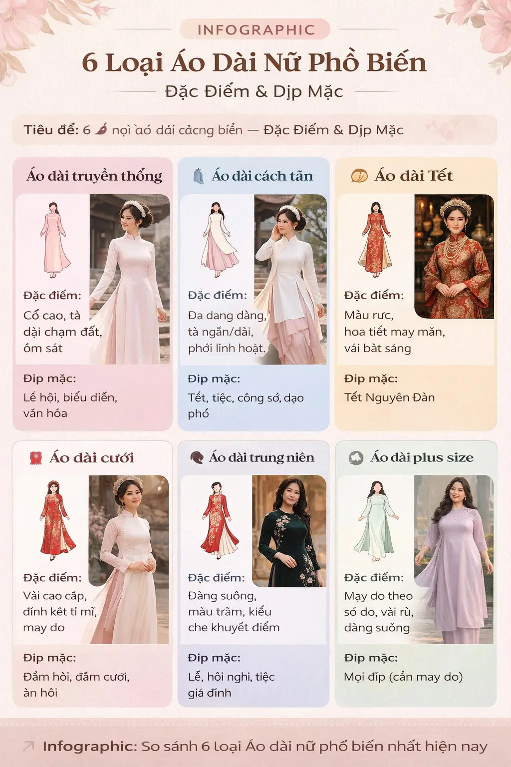 infographic so sánh các loại áo dài nữ phổ biến