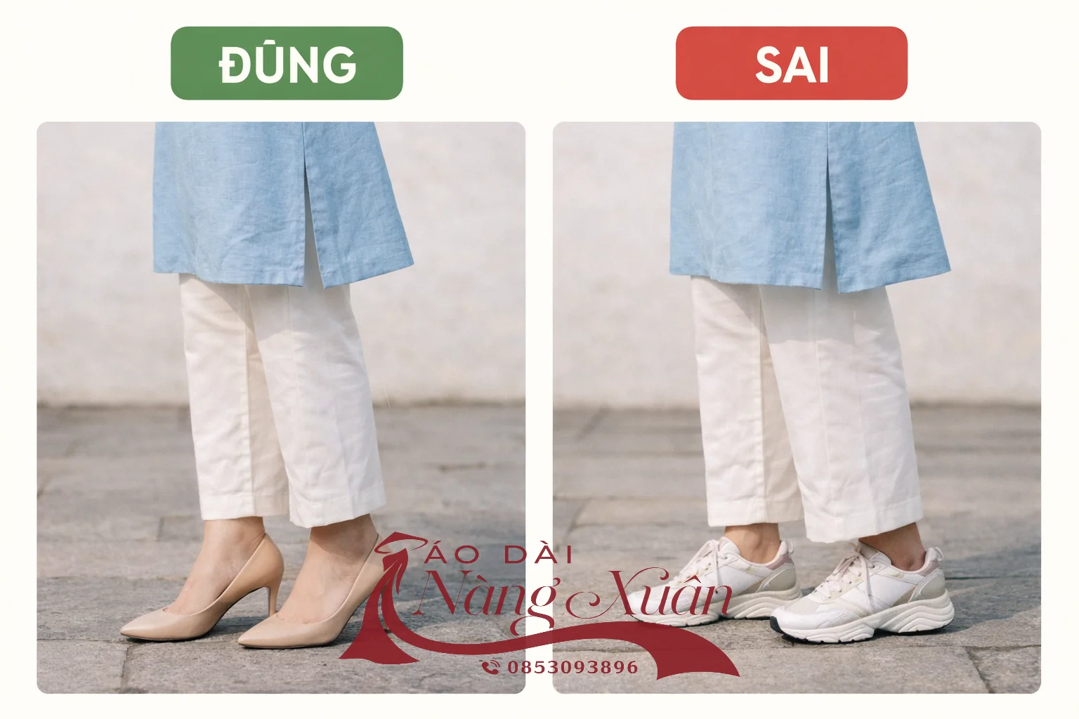 lỗi phối giày sai khi mặc áo dài cách tân ví dụ thực tế