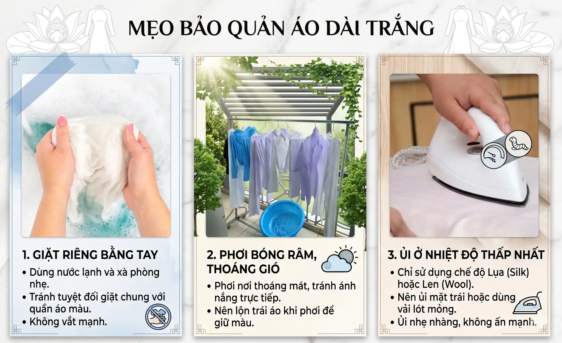 Mẹo bảo quản áo dài trắng học sinh giặt phơi ủi đúng cách