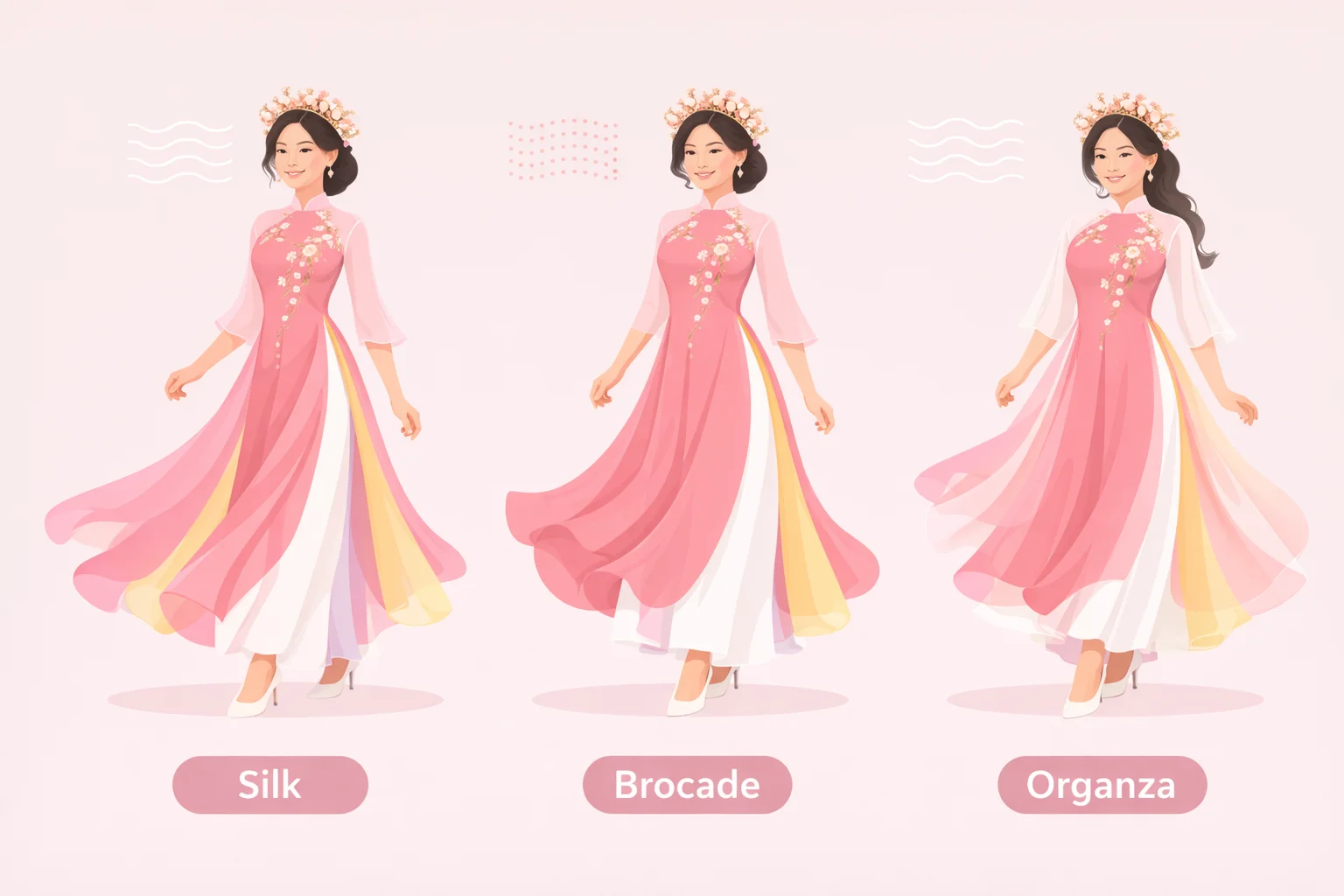 So sánh chất liệu vải áo dài 4 tà lụa gấm organza