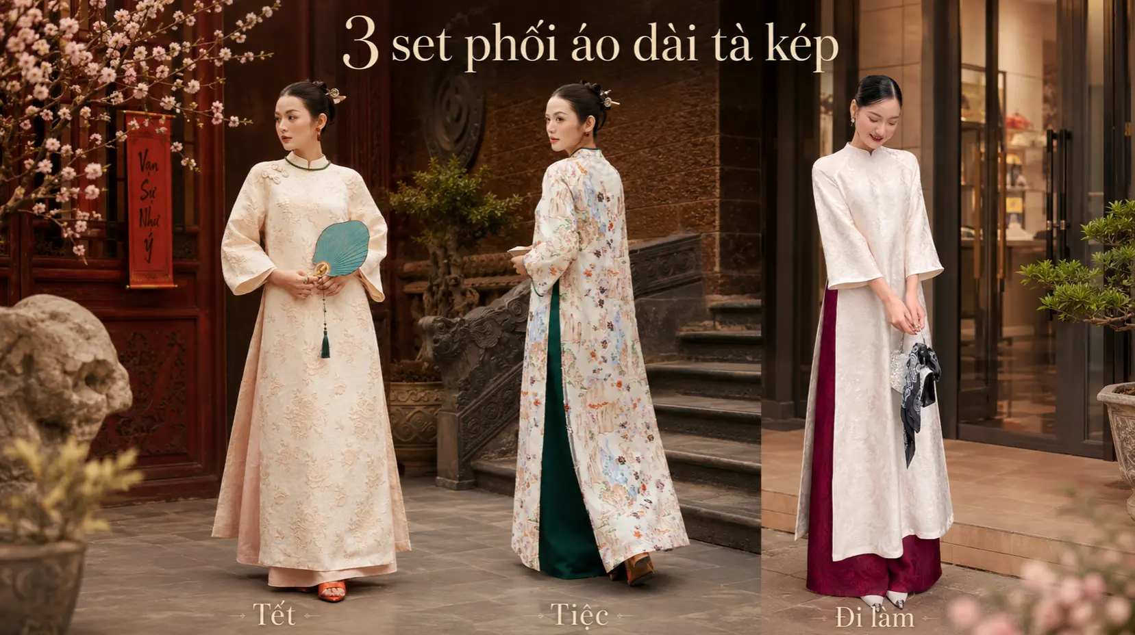 Cách chọn áo dài cách tân tà kép theo dịp Tết tiệc đi làm