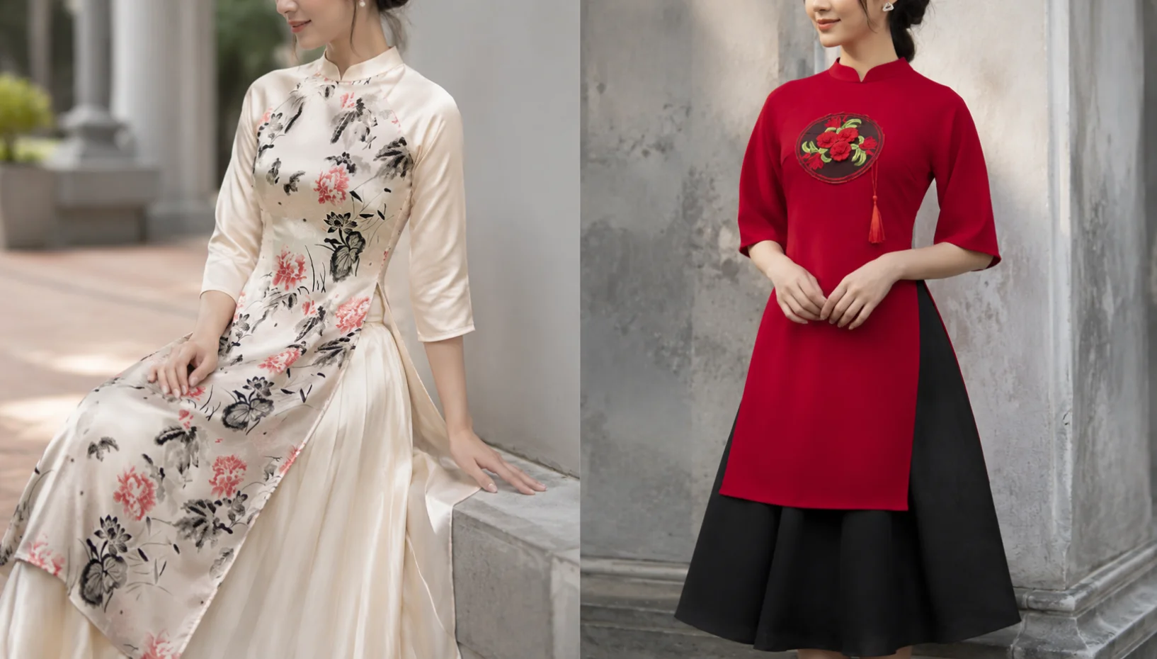 So sánh chất liệu phối đúng và sai khi mặc áo dài với chân váy