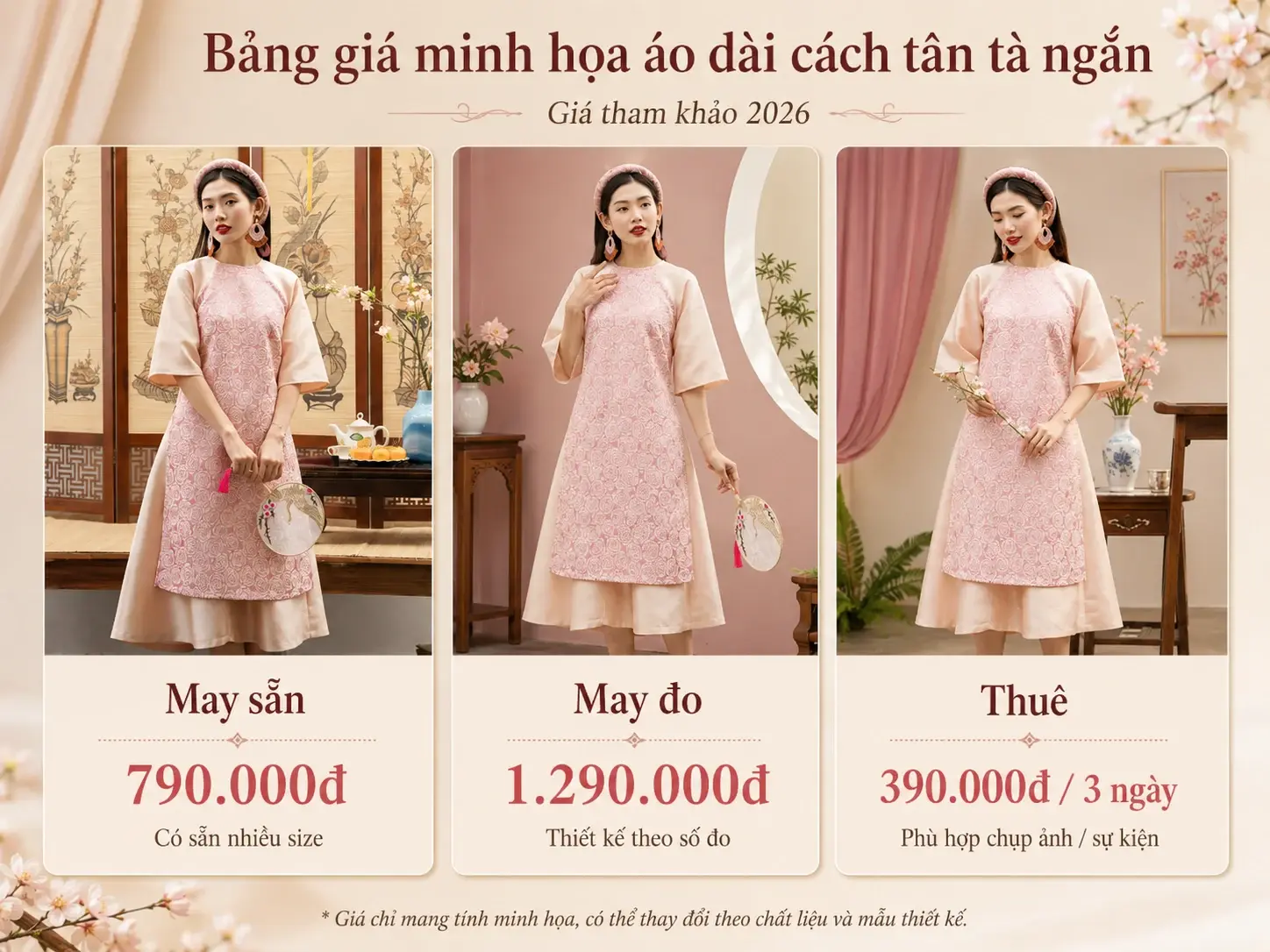 Bảng giá áo dài cách tân tà ngắn may sẵn may đo thuê 2026