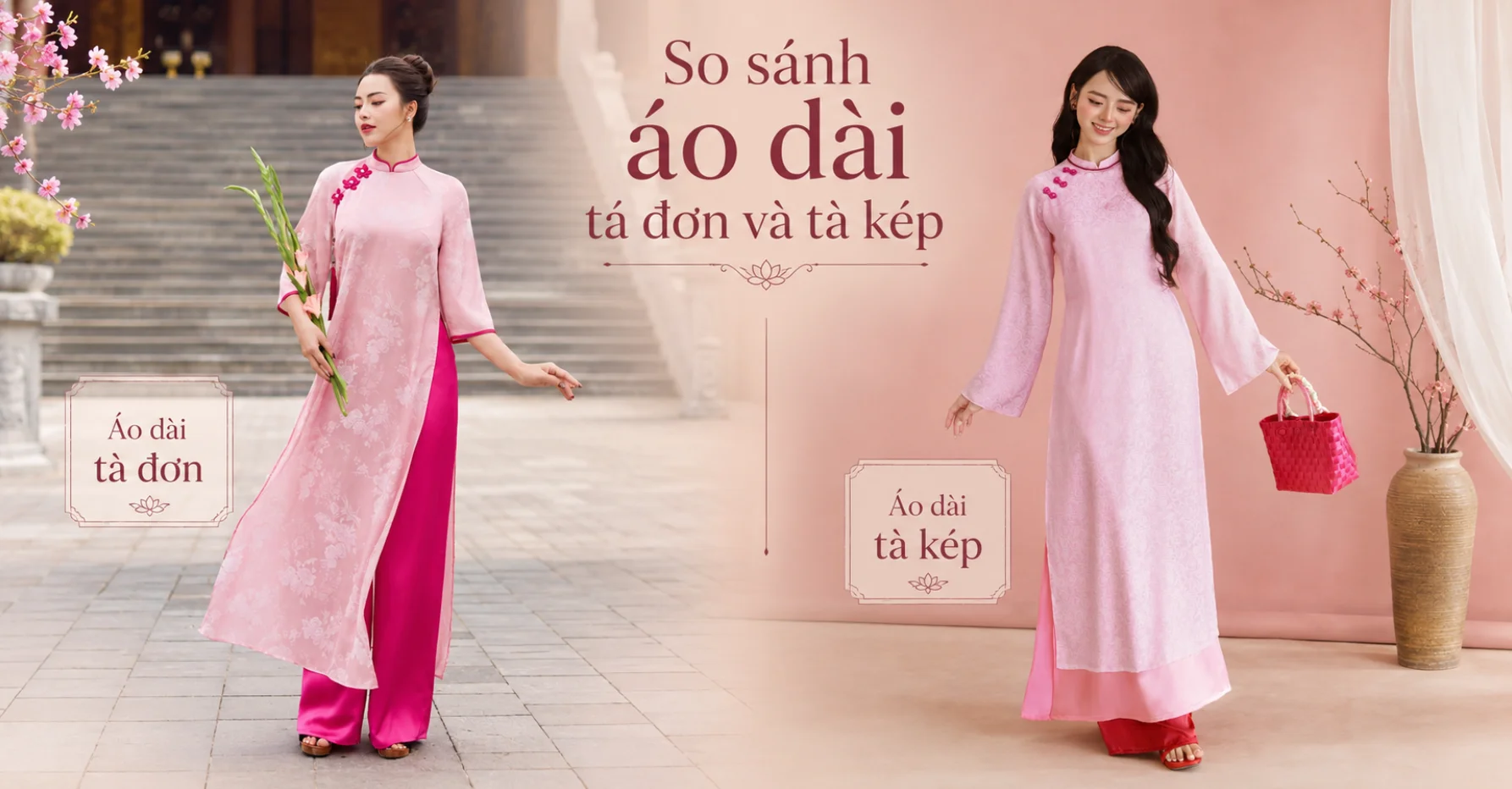 So sánh áo dài tà đơn và áo dài tà kép cách tân