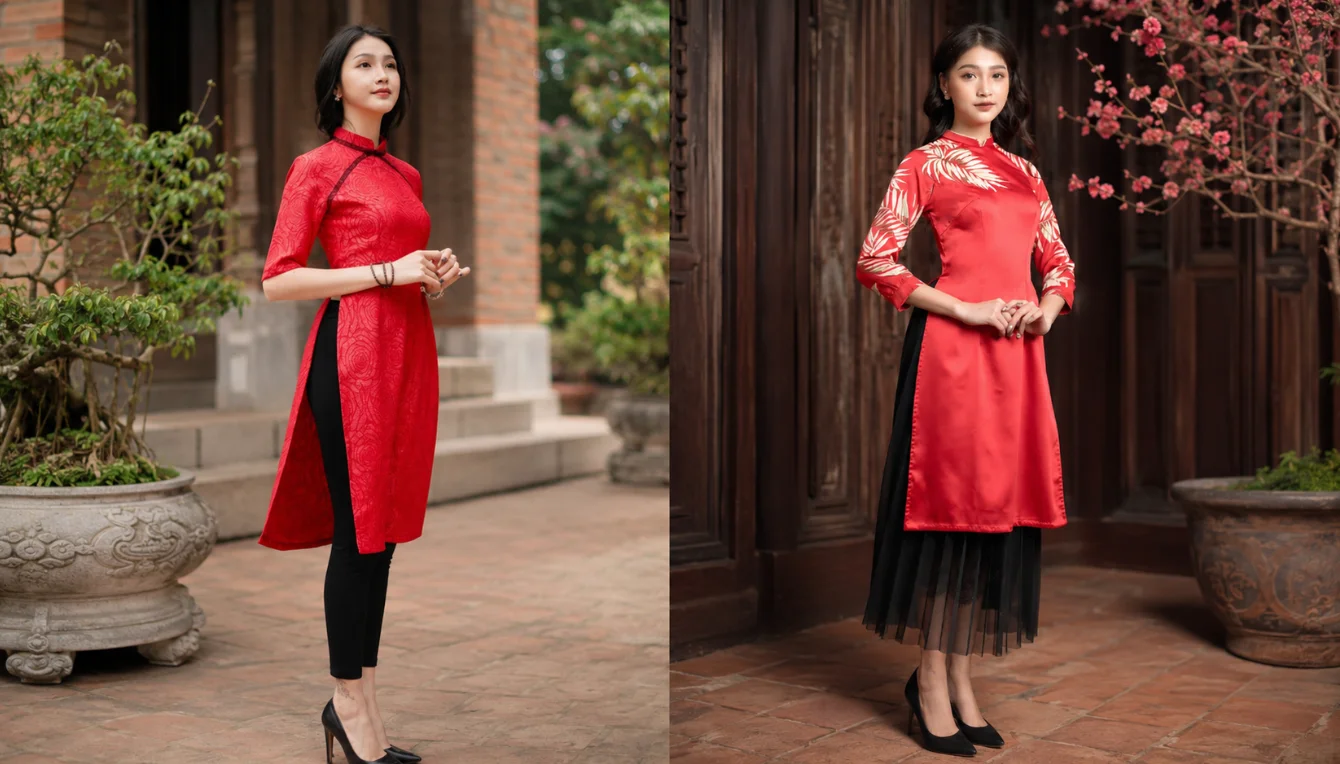 So sánh áo dài cách tân phối quần và phối chân váy